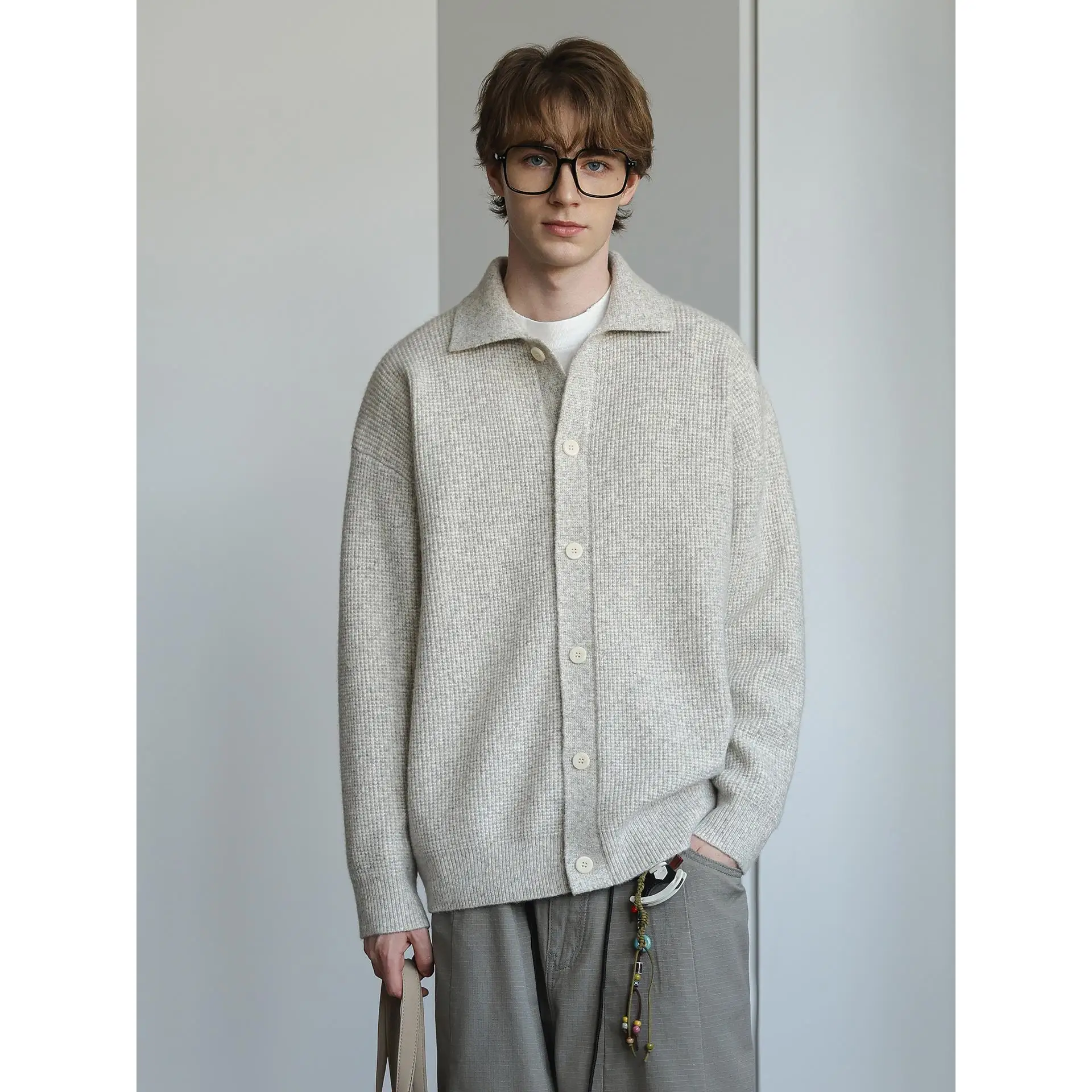 

Мужской повседневный свитер из смесовой шерсти с длинным рукавом, классический воротник, осенняя мода, полиэстер, вискоза, шерсть