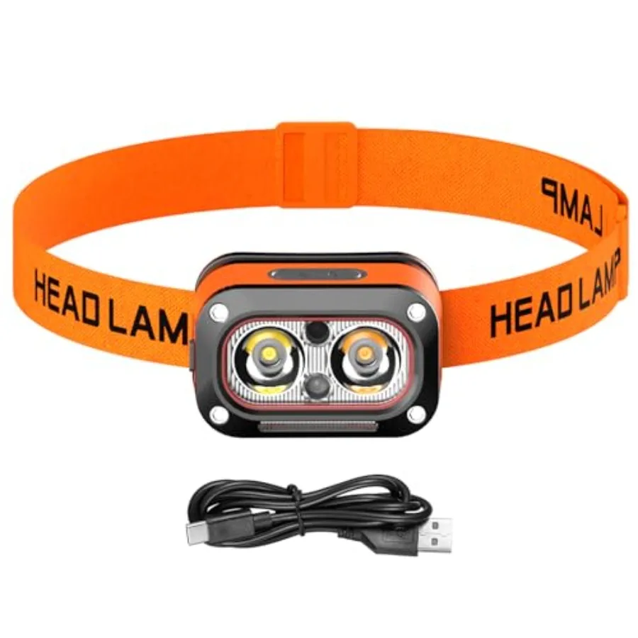 Hands-Free Smart Headlamp with Wave Sensor, Running Lights, 5 Modes, IPX4 Waterproof, Rechargeable LED Headlight for Fishing, C