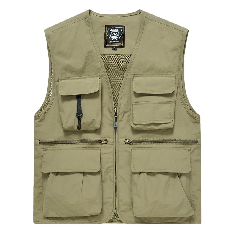 

Men's Thin Tooling Loose Quick Drying Vest Men's Outdoor Sports Multi Pocket Stand Collar Vest 2024 Spring Camping Fishing Wear