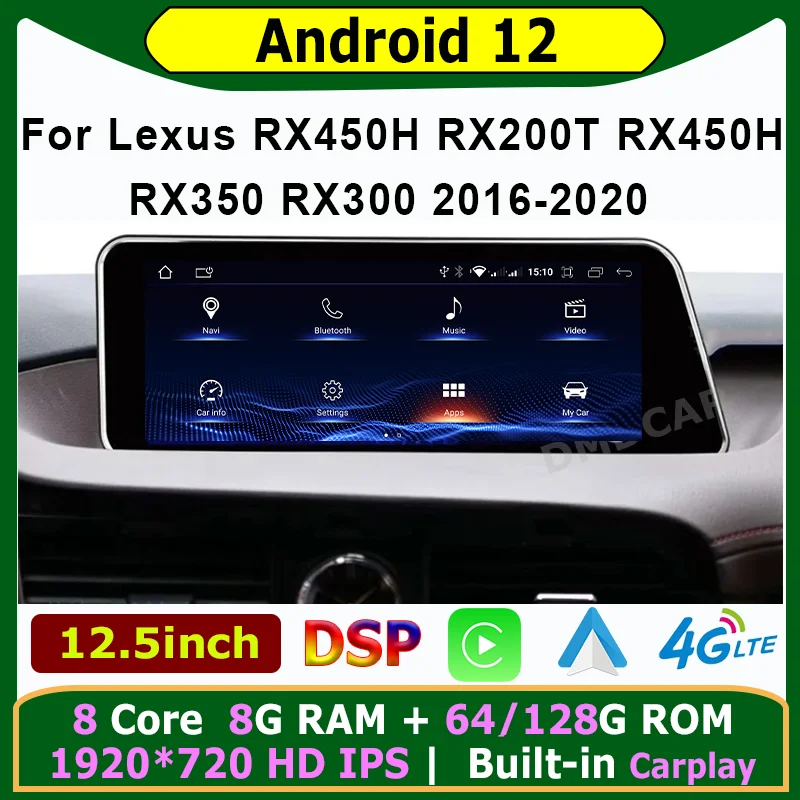 

12.5inch Android 12 Multimedia Player CarPlay Auto Radio Stereo Car 4G LCD Screen For Lexus RX RX200t Rx300 Rx350 Rx450h RX400h