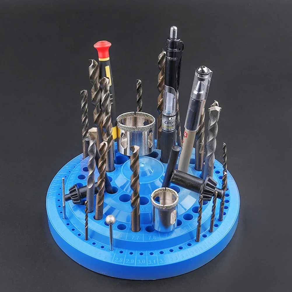 Hot 1pcs Round Shape Plastic Hard 100pcs 1-13mm Drill Bit Storage Case Stand Blue Hole Plastic Organizer Container Box