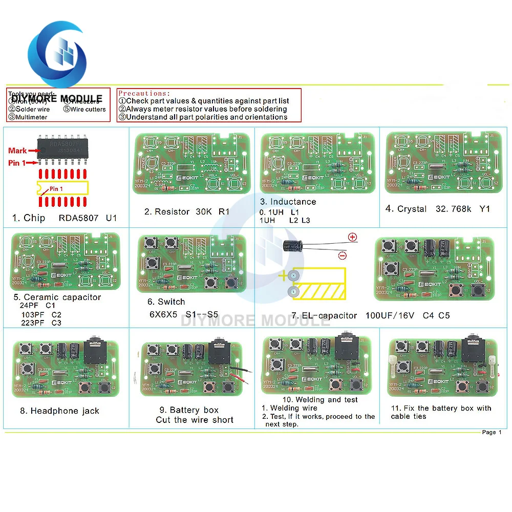 DIY 키트 FM 스테레오 라디오 수신기 모듈, 76-108Mhz 무선 수신기, DIY 전자 생산 훈련 부품 납땜