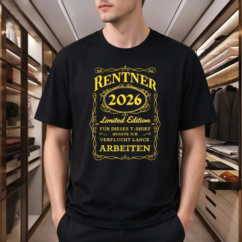 “Rentner 2026 Limited Edition” Vintage Label Print Men’s Modal T-Shirt Casual Crewneck Short Sleeve Tee for Retirement Wear