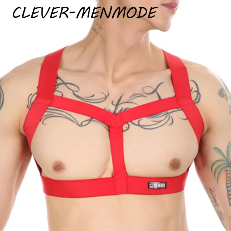 CLEVER-MENMODE Men\'s Sexy Harness Hollow Out Body Bondage Belt BDSM Chest Halter Exotic Lingerie Fetish Costumes Club Stage Wear