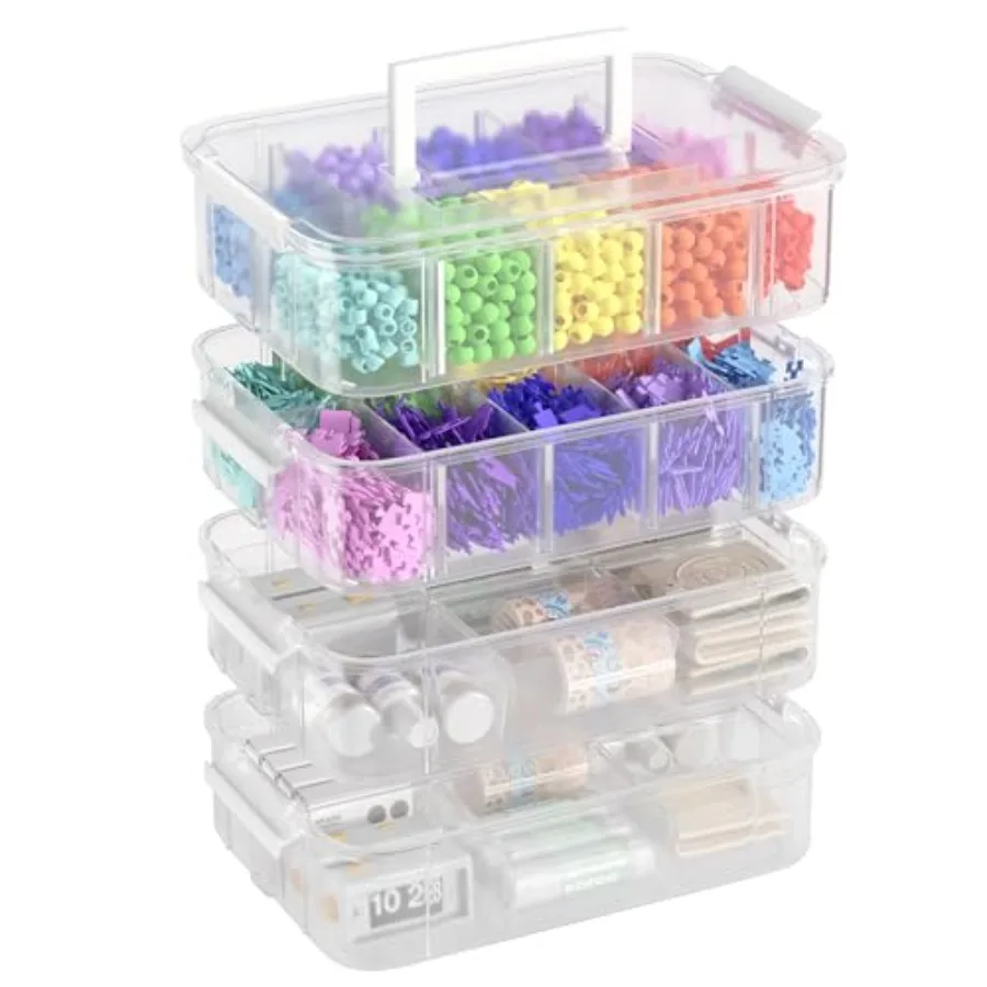 

4-Tier Plastic Craft Storage and Organizers with 2 Removable Trays and 20 Adjustable Compartments Art Supply Storage Organizer