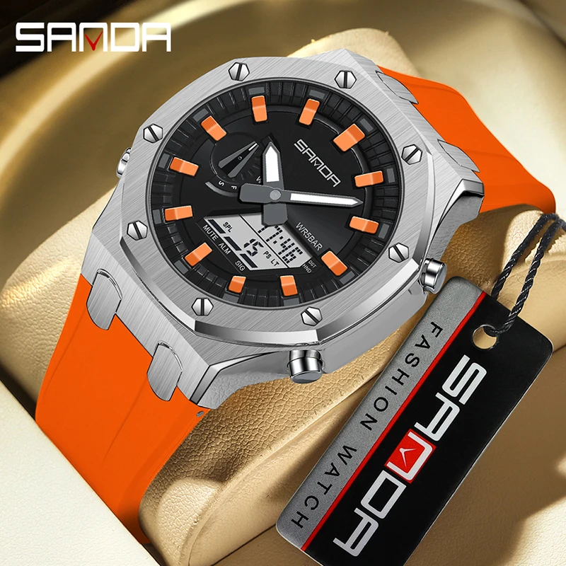 

SANDA Top Brand Dual Display Men's Sports Watches Outdoor Military G Style Dual Display Chronograph 50M Waterproof LED Luminous