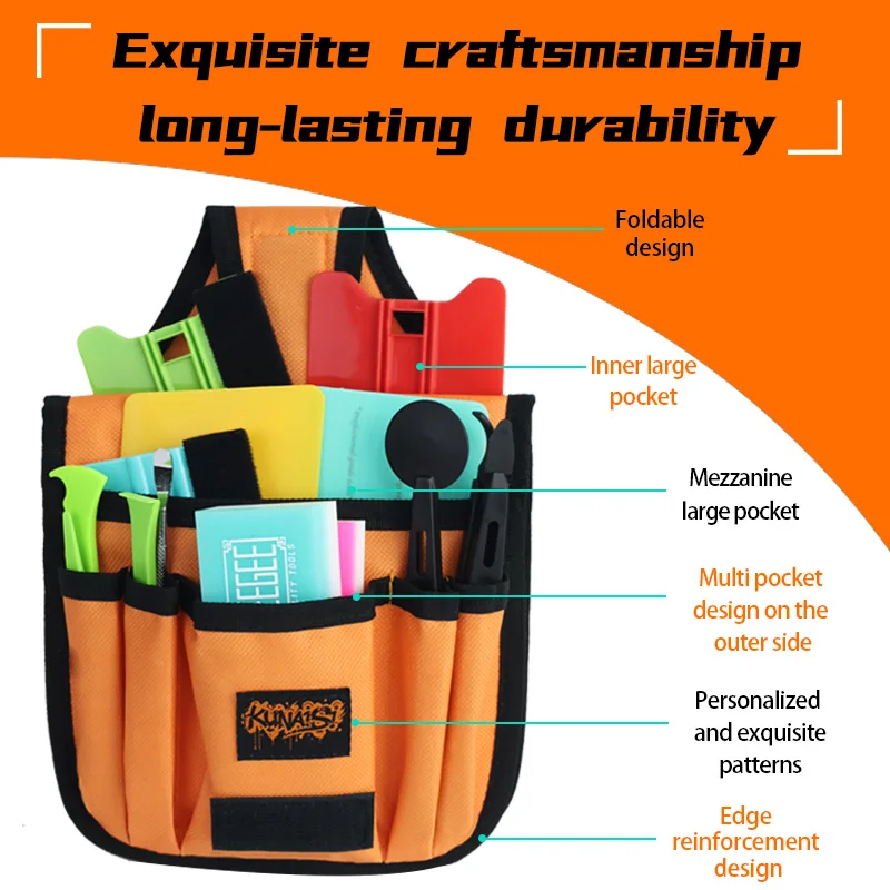 KUNAISI Car tool storage tool kit, waist charter clothing tool kit, multifunctional Multi Pocket canvas soft Orange tool kit