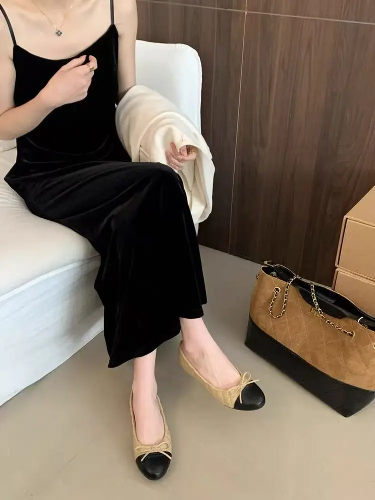 Zweifarbige Damen-Loafer mit Schleife und flachem Absatz, zum Hineinschlüpfen, runde Zehenpartie, bequeme Vintage-Schuhe für Büro, Alltag, Party – Detail 3