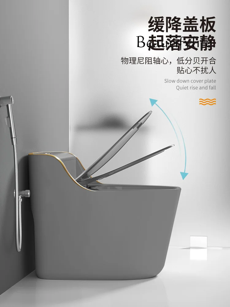 Household large-diameter ceramic toilet, water-saving and deodorant toilet, siphon pumping gray light luxury