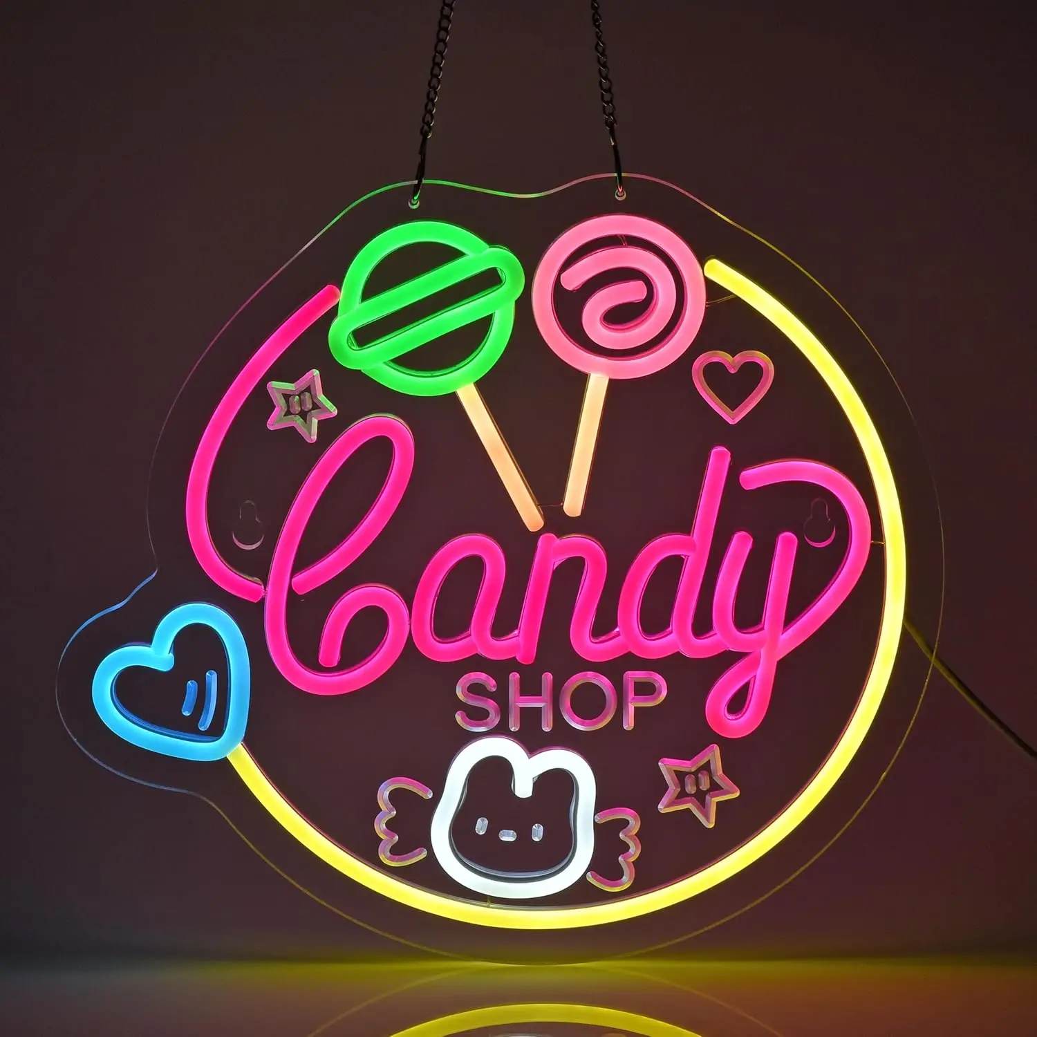 Letrero de neón para tienda de dulces, decoración colgante de pared regulable alimentada por USB para tienda dulce, regalo estético para fiesta en dormitorio en casa