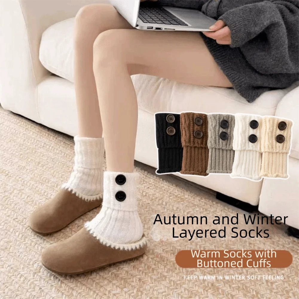 

Solid Color Warmers Boot Cover Crochet Knitted Button Detail Leg Warmers Twist Pattern Soft Warm Boot Toppers