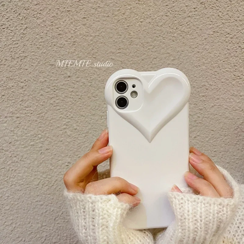 3D Candy Color Cute Love Heart Phone Case For iPhone 11 12 13 14 Pro Max X XR XS 7 8 Plus Plain Soft Shockproof Back Cover Case