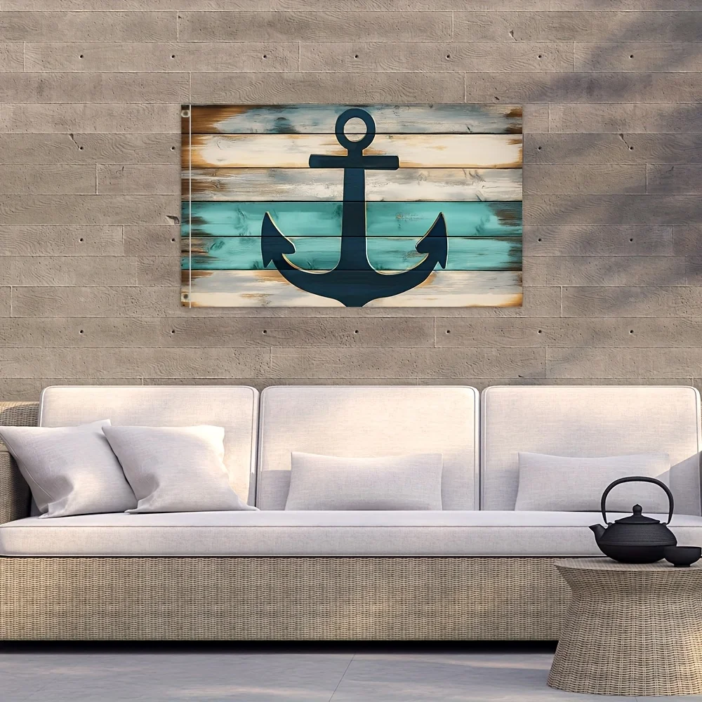 Watercolor Flag Featuring a Sea Ship Anchor Made of Polyester for Decoration at Festivals Dorms Parties Homes Gardens