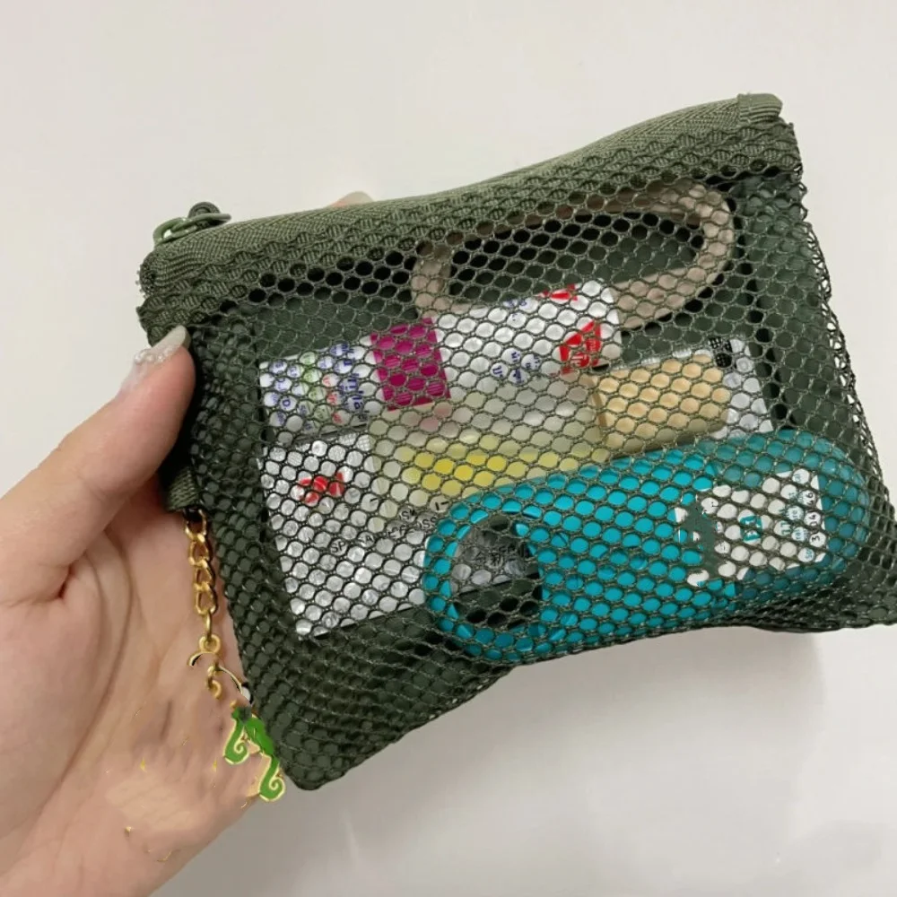 Portafoglio corto portatile nuova borsa portamonete con cerniera a doppio strato in rete Mini borsa portaoggetti quadrata in Nylon