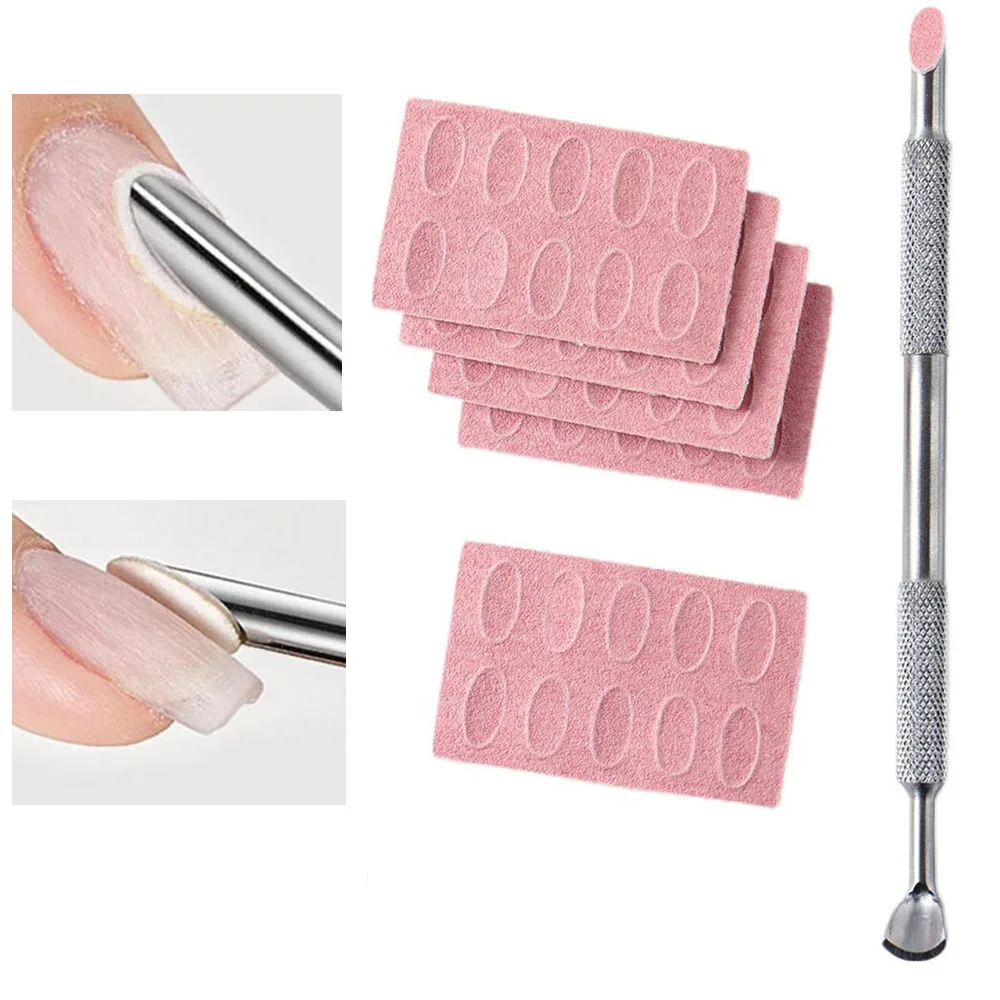 50pcs Sanding Slice Russian Steel Push Set #180Grit Polish Nail Beveled Steel Pusher Self-Adhesive Sand Flak Files Manicure Tool