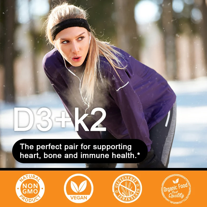 Vitamin D3 + K2 - Promotes Calcium Absorption, Bone Regeneration, Immune Support, Non-GMO