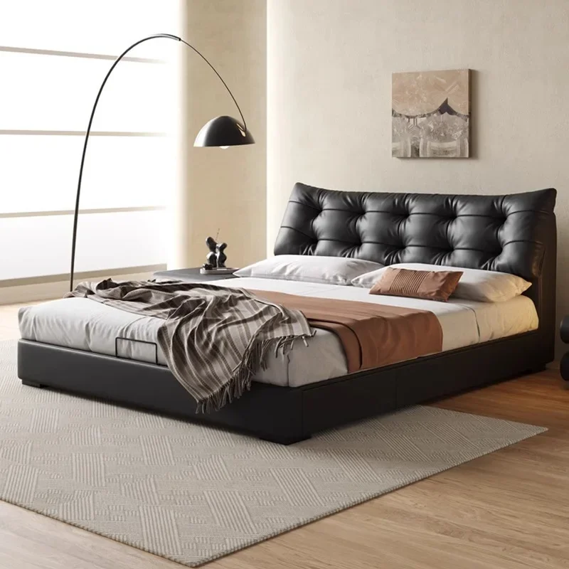 سرير إيطالي بسيط من جلد الدب الأسود، غرفة نوم رئيسية فاخرة وخفيفة الوزن #2