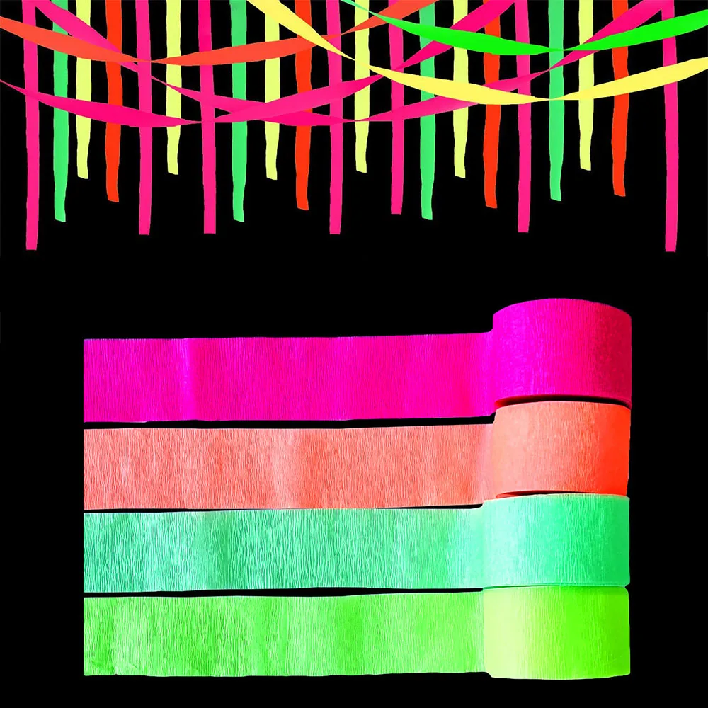 25meter 1.8inch Glow Neon Happy Birthday Banner Neon Color In UV Crepe Paper Streamer Blacklight Party Wedding Decorations