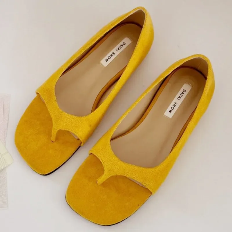 

Faux Suede Clip Toe Cover Heel Flat Sandals for Women Summer 2025 Brand Designer Casual Shoes Comfortable Square Toe Beach Shoes