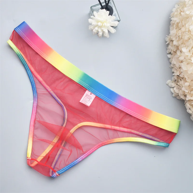 6PCS Men Underwear Thongs T-Back Sexy Perspective Jockstrap Underpants Mesh Micro String Transparent Mens Lingerie Sissy Panties