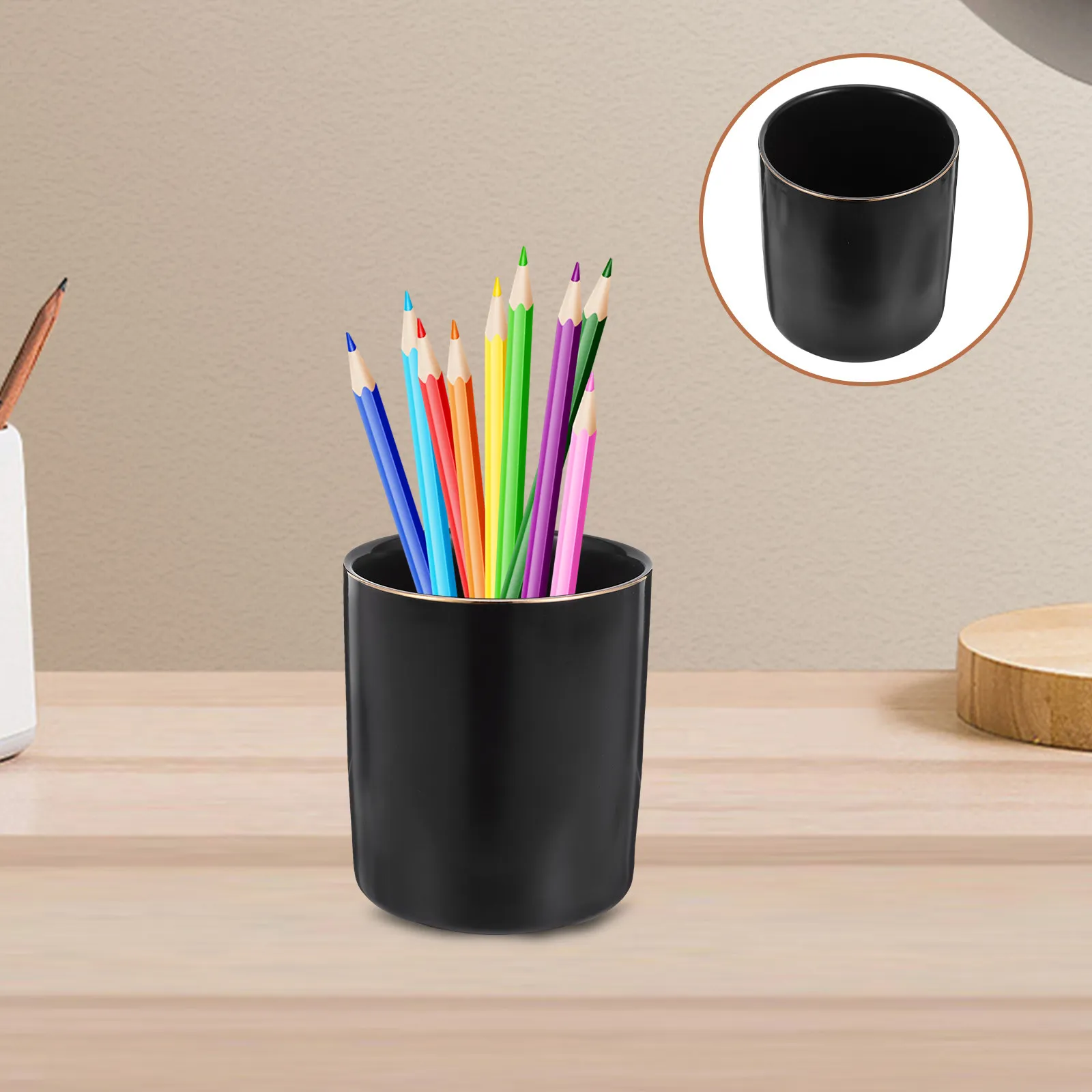 Ceramic Pen Holder Black Pencil Cup Desk Organizer Makeup Brush Toothbrush Stand Office School Home Use Ceramic Pencil Holder