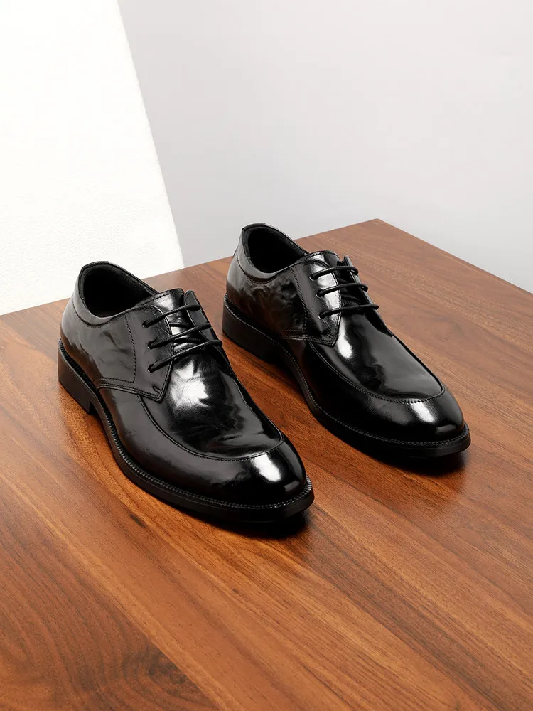 Men's Genuine Calfskin Leather Derby Shoes British Style Pointed Toe Formal Business Trendy Dress Shoes for Men Wedding