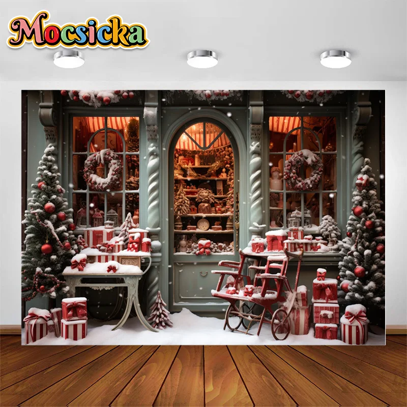 

Mocsicka Photography Background Winter Christmas Toy Shop Window Candy Xmas Party Kids Family Portrait Decor Backdrop Photobooth