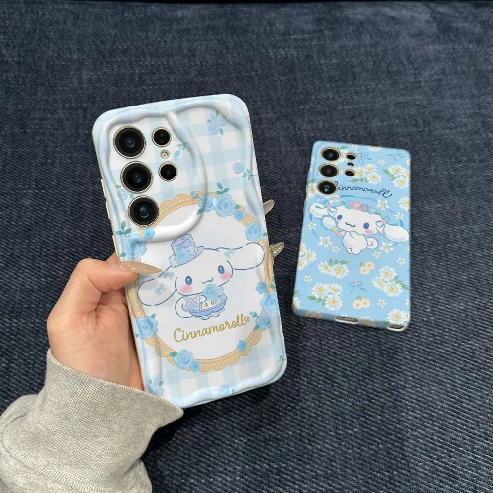 

Vintage Blue Rose Cinnamoroll For Samsung Galaxy S21 S23 S24 S25 S26 FE Lite Plus Ultra 5G Wave Oil Film Phone Case