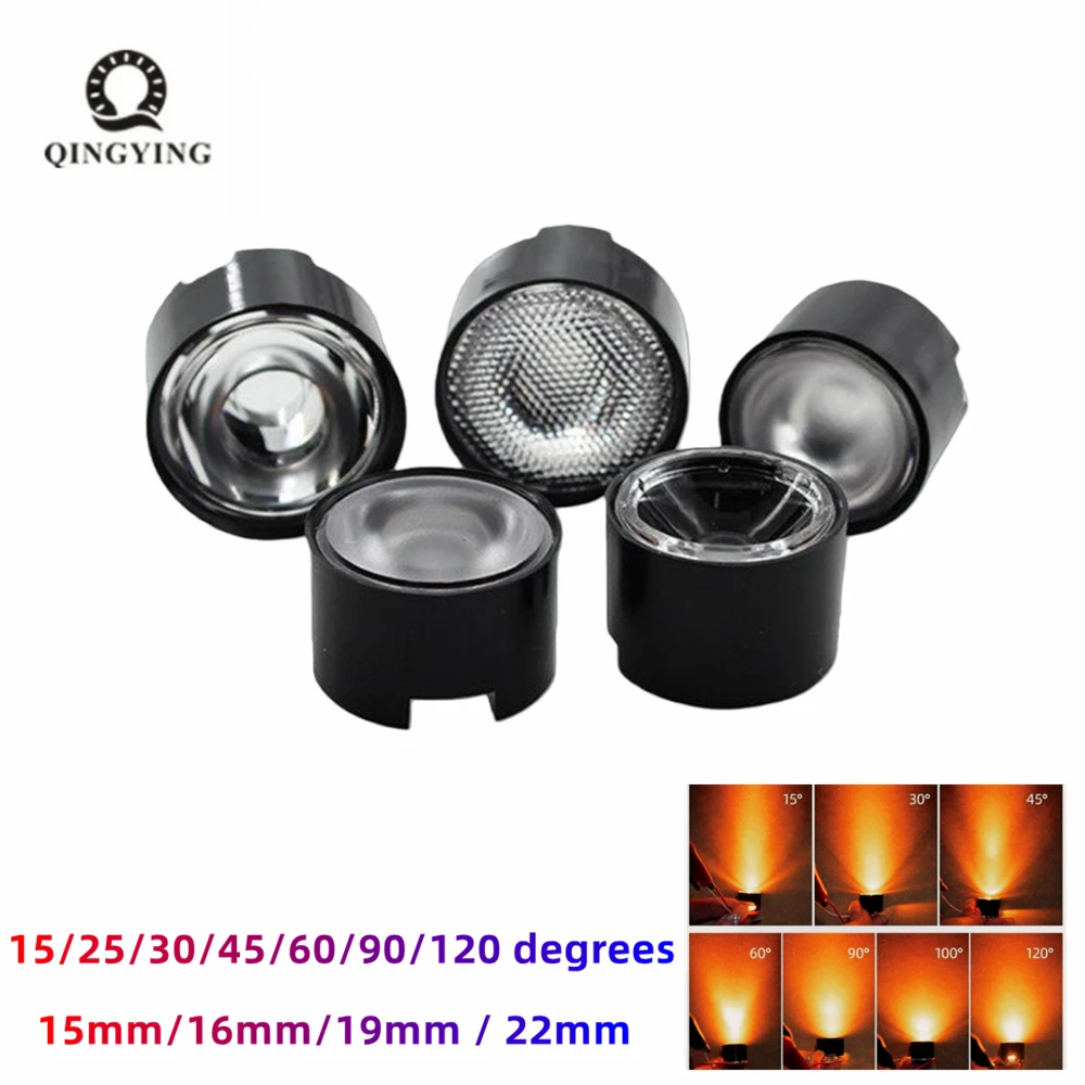 10PCS High Power 1W 3W 5W LED Lens 15mm 16mm 19mm 22mm PMMA Lenses With Bracket  30 45 60 90 100 120 Degree