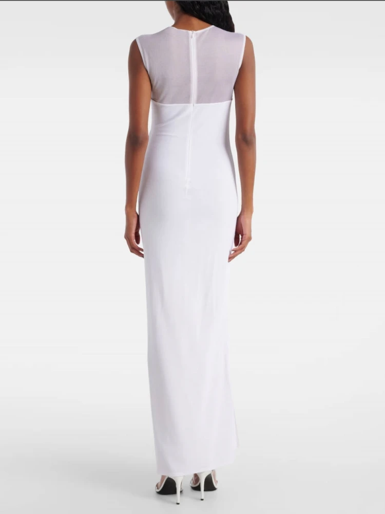 Robe longue à bandes en maille, col rond, Sexy, Patchwork, noire, blanche, transparente, irrégulière, moulante, robes de soirée, de Cocktail
