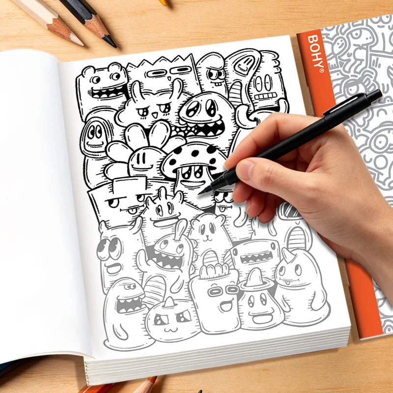 1 Multi Theme Graffiti Decompression and Coloring Album, 32 Pages, A5 Size, for Adult Stress Relief, Hand Drawn Line Copying