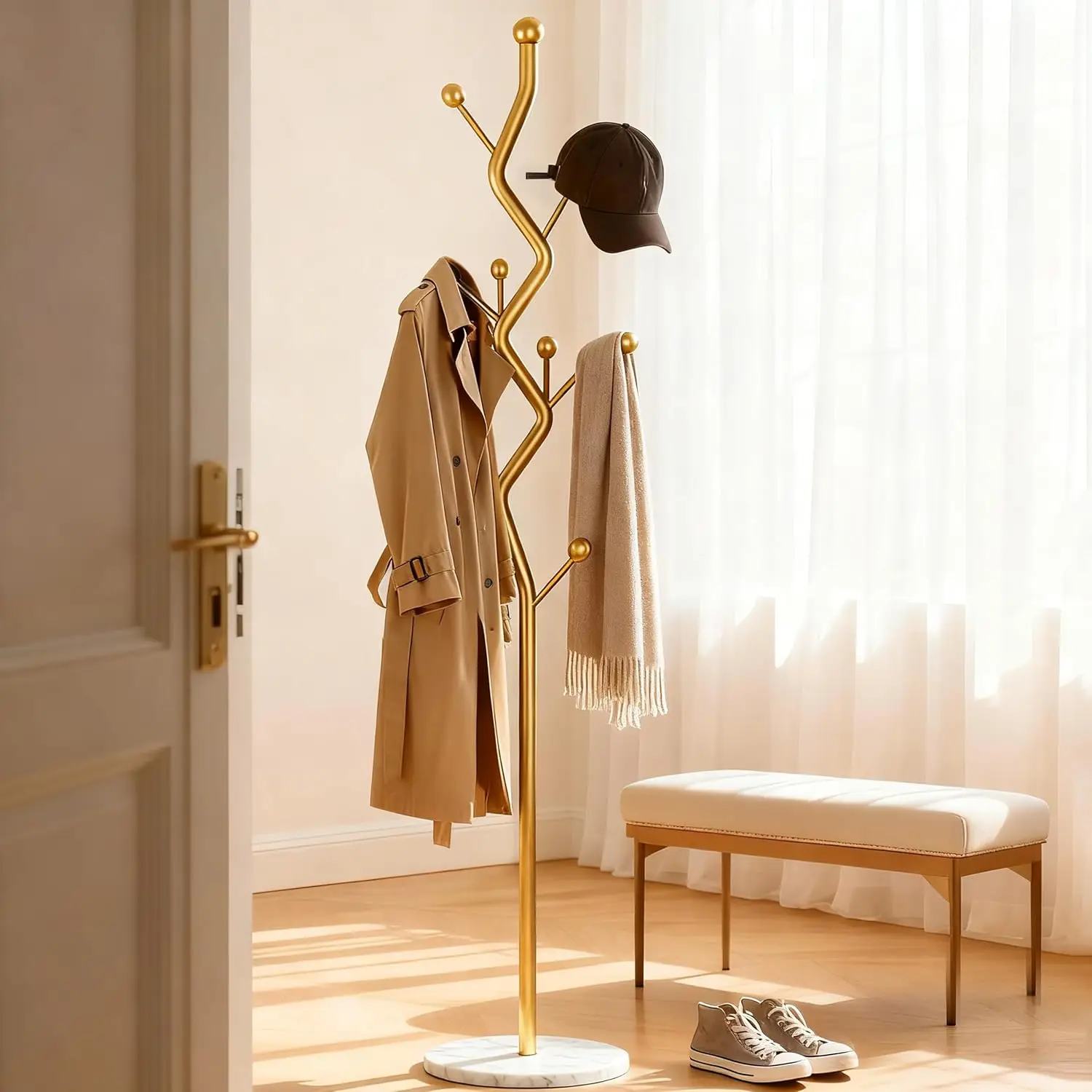 

68.9 Inch Tall Modern Coat Rack,Gold Freestanding coat Rack Tree,Heavy-Duty Metal Coat Rack Stand with Sturdy, Customized