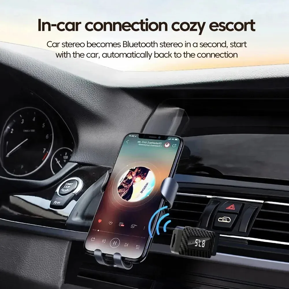 USB Car Bluetooth 5.3 5.1 FM Transmitter With Mic Handsfree Lossless Stereo Audio Music Receiver LED Display Wireless Adapter