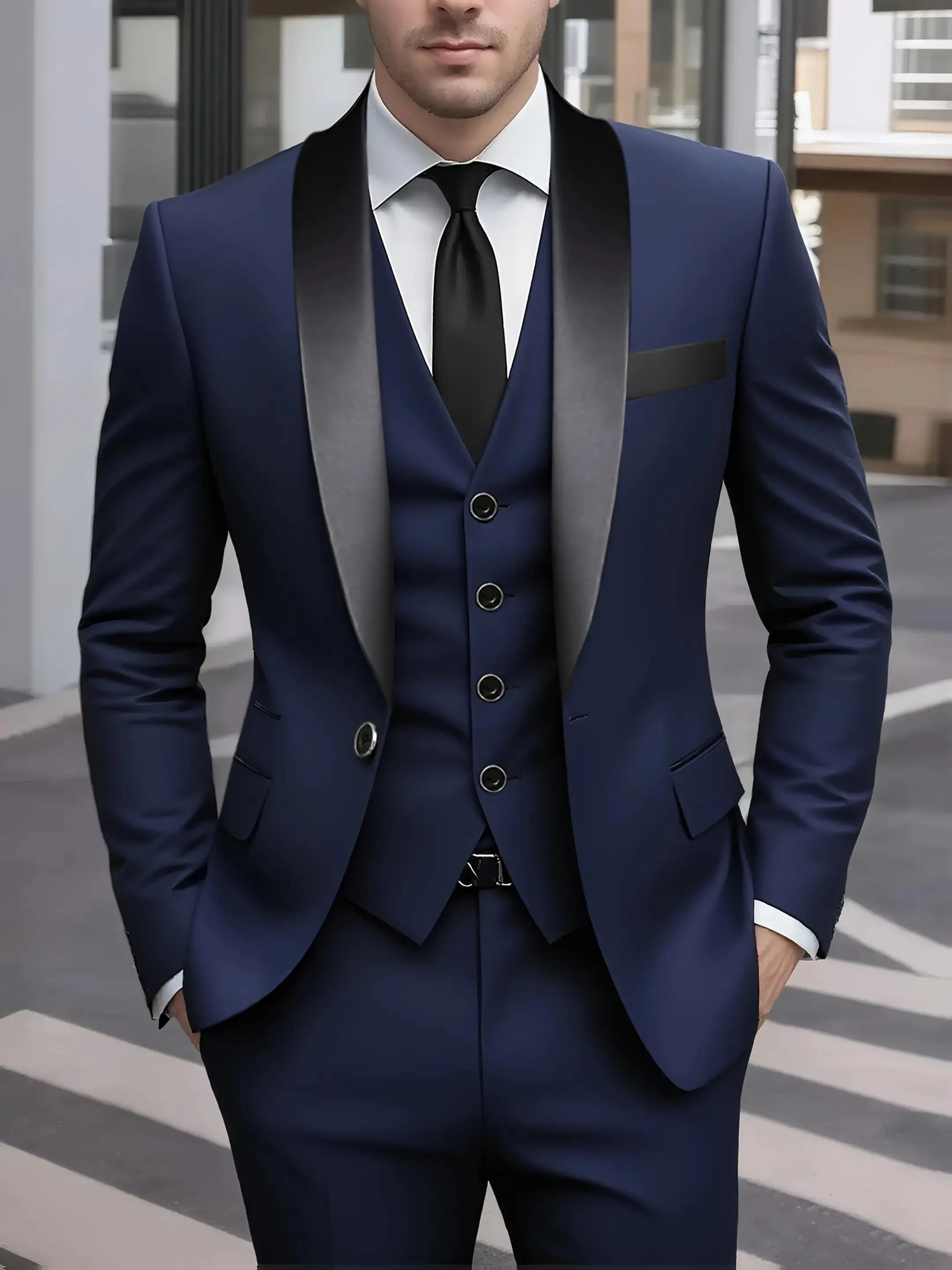 

【Blazer】Groomsmen 3pcs Solid Color Suit Set - Slim Fit Lapel for Wedding & Business Events