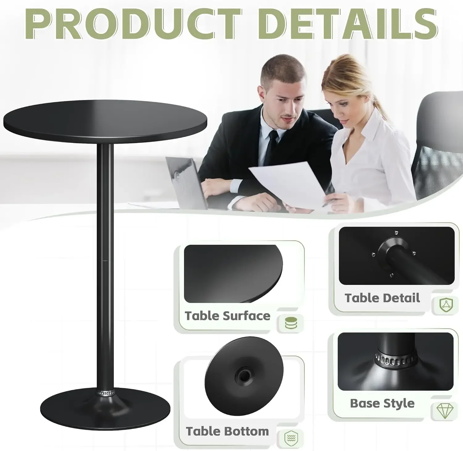 Round Bistro Pub Table 2 Pack Modern Style Metal Base Top Cocktail Bar Table Counter Bar Height for Pub, Dining