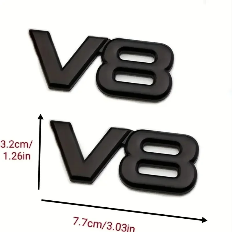 Metal 3D V8 Engine Displacement Trunk Rear Car Badge Decal Emblem Sticker Auto Styling For TOYOTA VW BENZ BWM VOLVO JEEP AUDI