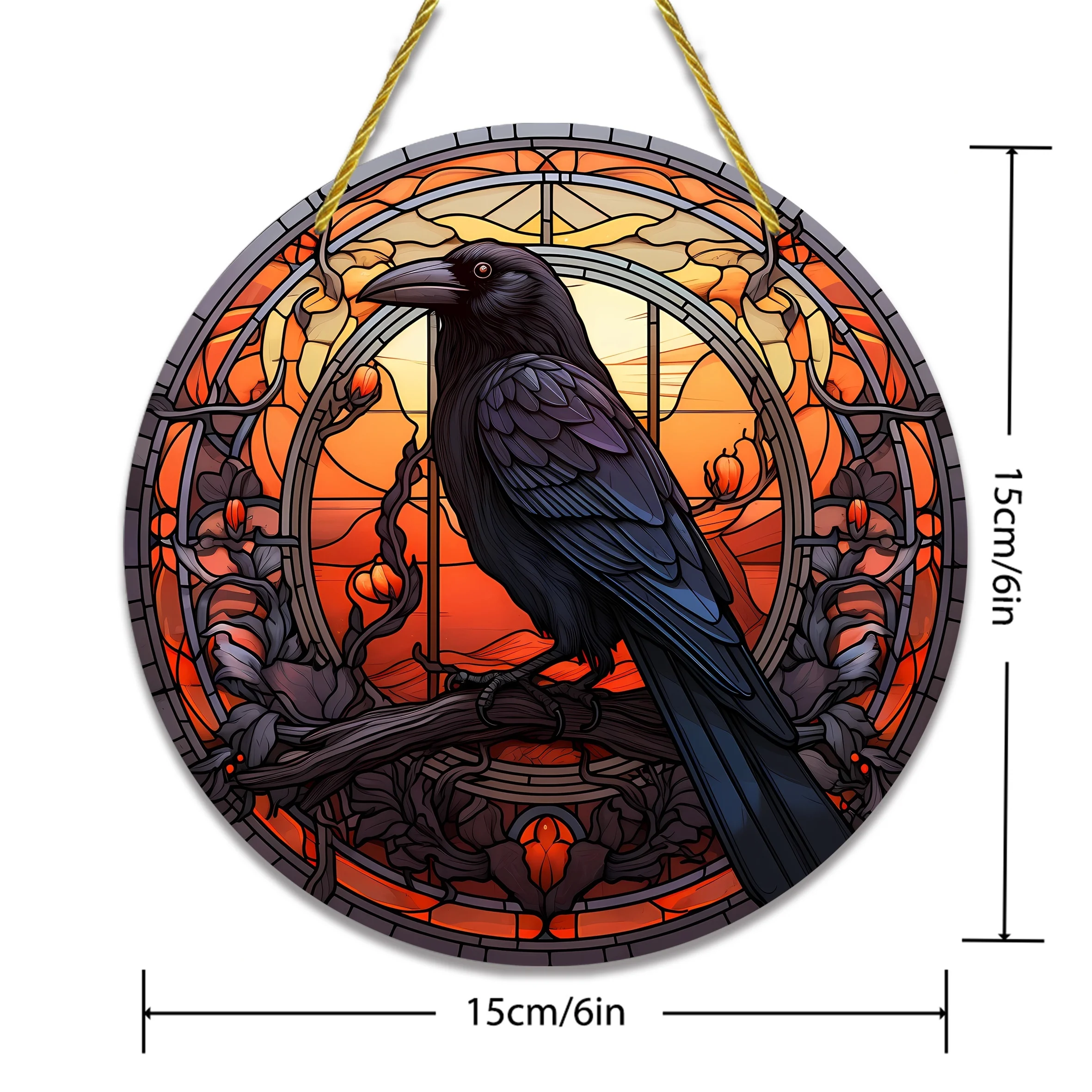 Crow Sign, Crow Sun Catcher, Acrylic Sign, Round Sign, (6x6inch 15x15CM) Windows, Porch, Walls, Home, Room, Farmhouse Decoration