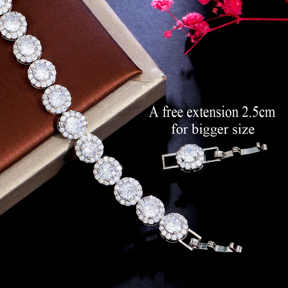 ThreeGraces New Shiny White Cubic Zirconia Silver Color Tennis Link Chain Engagement Bracelet for Women Wedding Jewelry BR227