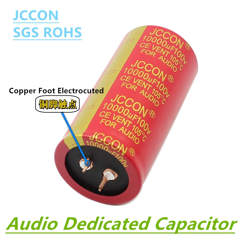 1PCS JCCON 100v10000uf Audio Electrolytic Capacitor 10000UF100V 35x70 Red Robe Copper Foot high Fidelity Amplifier Low ESR