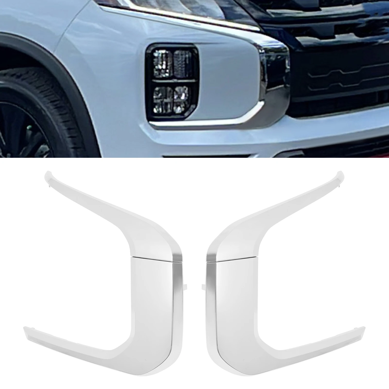 

Pair Left&Right Front Bumper Molding Trim for 2020-2023 Mitsubishi Outlander Sport - Chrome Color Car Decor Accessory