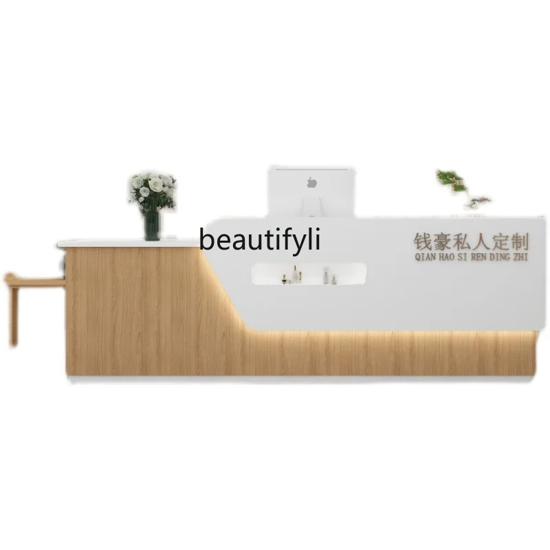 

Beauty Salon Cashier Counter Simple Modern Beauty Salon Imitation Marble Bar Hotel Company Reception Desk