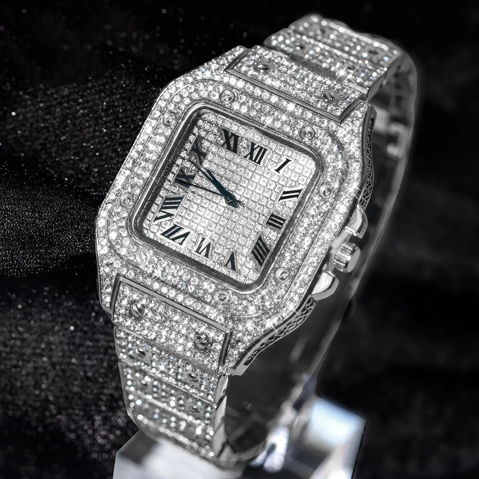 Men's Watches Stylish Alloy Strap Hip Hop Diamond Gold Date Quartz Watch Montre Homme