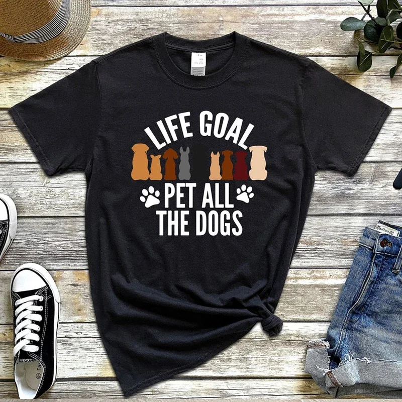 

Life Goal Pet All The Dogs Funny Graphic T Shirts for Ladies Harajuku Pet Lover T-shirt Women Retro Vintage Clothes Dog Paw Tops