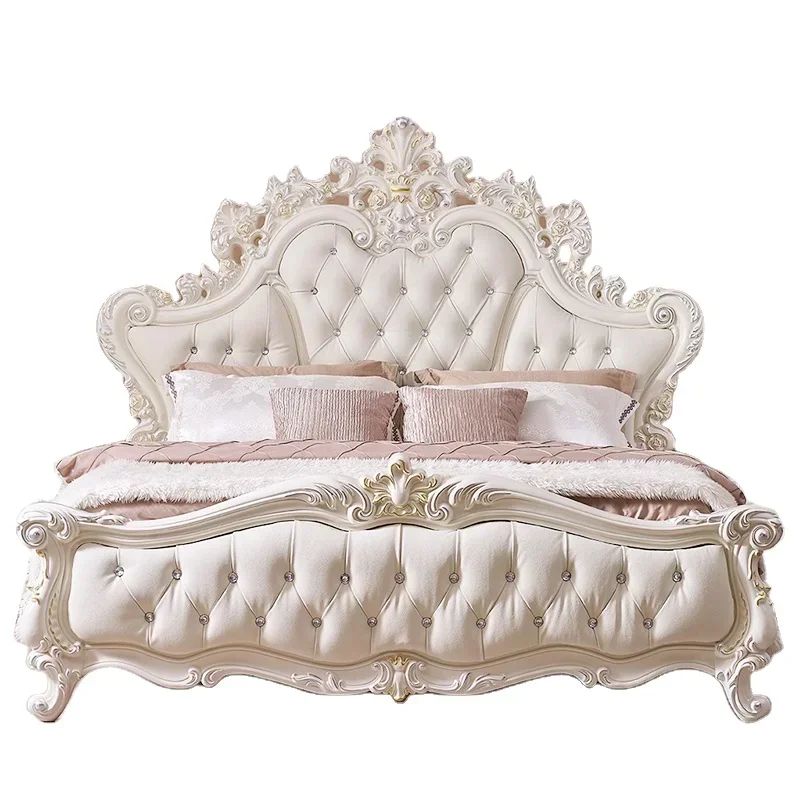 Hot Sales Bedroom Suit French Antique Bed King And Queen Luxury Leather Double Bed