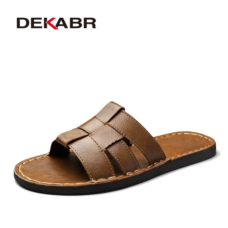 DEKABR Zapatos de verano para hombre, modernos, suaves, de cuero genuino, diseño artesanal elegante, cómodos para el día a día, sandalias abiertas sin cordones