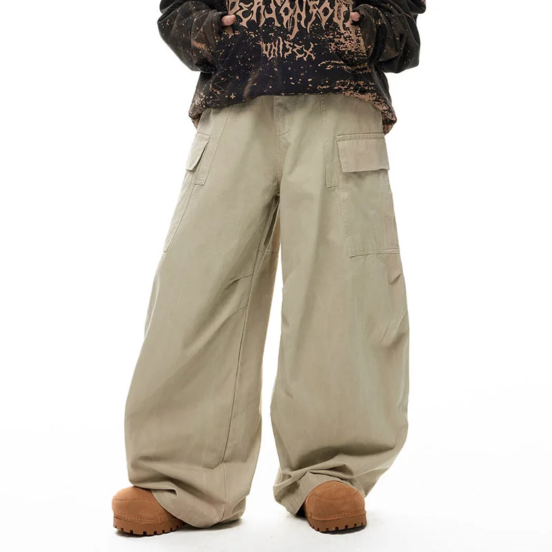 Calças de carga de algodão puro das mulheres dos homens streetwear moda vintage hip hop solto casual perna larga calças jeans unisex
