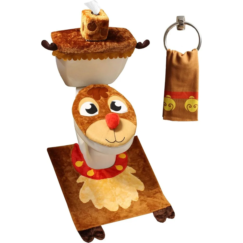 

Christmas Bathroom Decor Set with Toilet Seat Cover, Rugs, Tank Cover, Paper Box Cover & Santa Towel for Festive Indoor Party