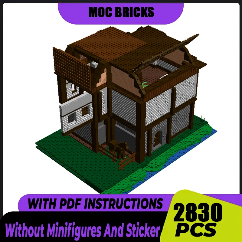 ปราสาทยุคกลางรุ่น Moc Building Block Modular เก่า Tudor สไตล์ House รุ่นเทคโนโลยีอิฐ DIY ประกอบของเล่นของขวัญ