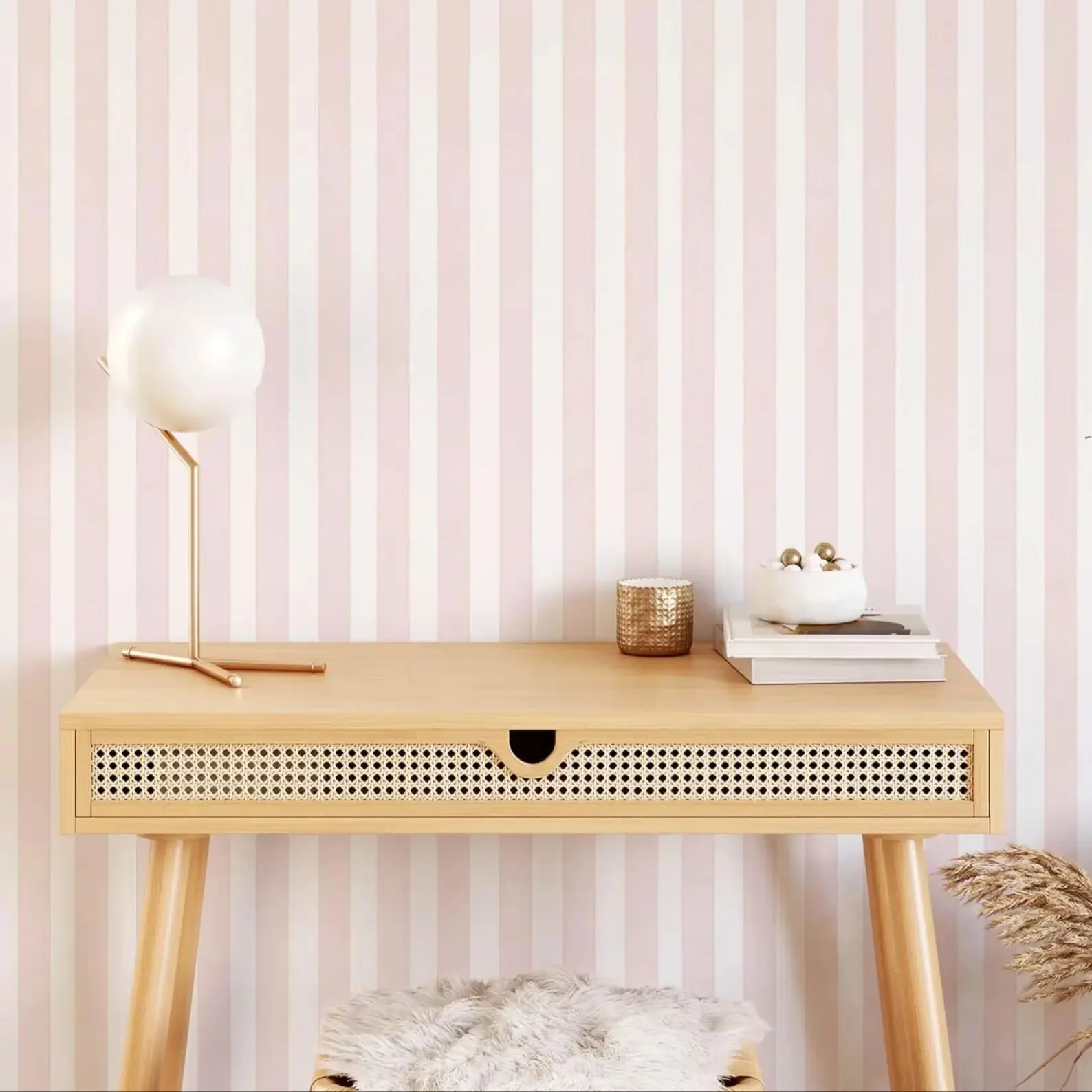 Removable Wallpaper, Peel and Stick Wallpaper, Light Pink Girls Room Striped Wallpaper, White and Pink Wall Mural For Home Decor