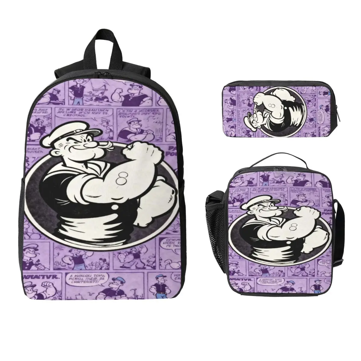 3Pcs P-popeyes Prints School bags Set for Children Pencil Boxes Backpack Sets with Lunch Box For School Students Knapsack